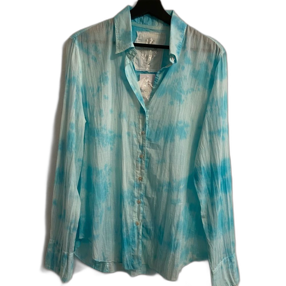 New Cino Women's Lightweight XL Blue Designer Button-Up Collared Shirt b21